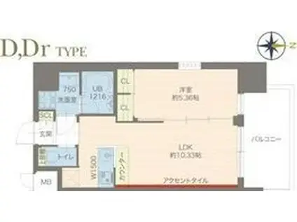 プレジオ城東(1LDK/6階)の間取り写真