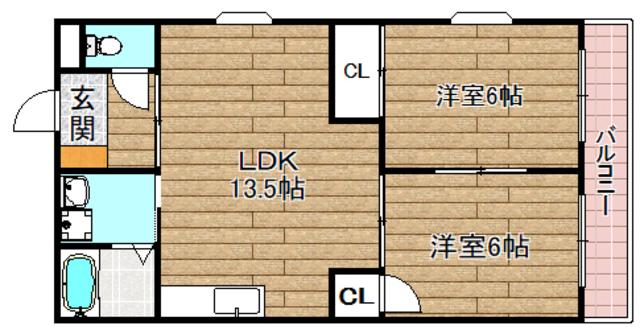 サニーコーポ西口(2LDK/2階)の間取り写真