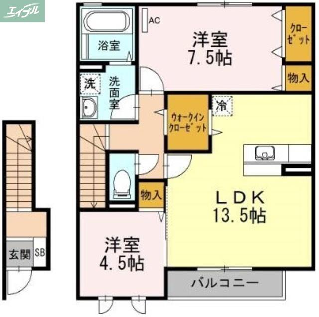 モダンコート鳴下 A棟(2LDK/2階)の間取り写真