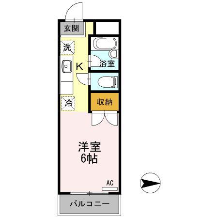第3イースト(1K/2階)の間取り写真