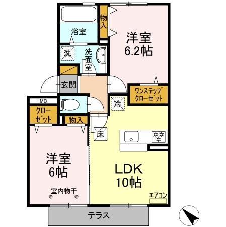 アリエスマンション(2LDK/1階)の間取り写真