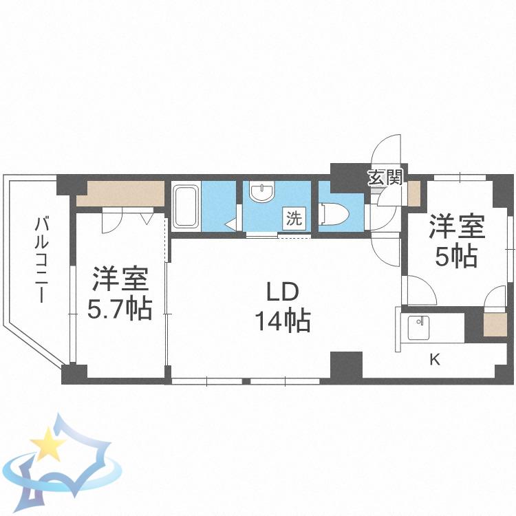 ビッグパレス中島公園(2LDK/4階)の間取り写真