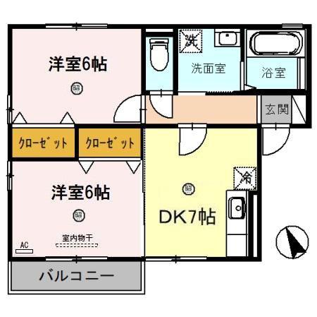 ウィルモア高浜A(2DK/2階)の間取り写真