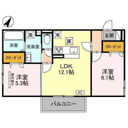 レーブ・クリエ(2LDK/1階)の間取り写真