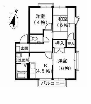 フレグランス阿賀南 D棟(3K/2階)の間取り写真