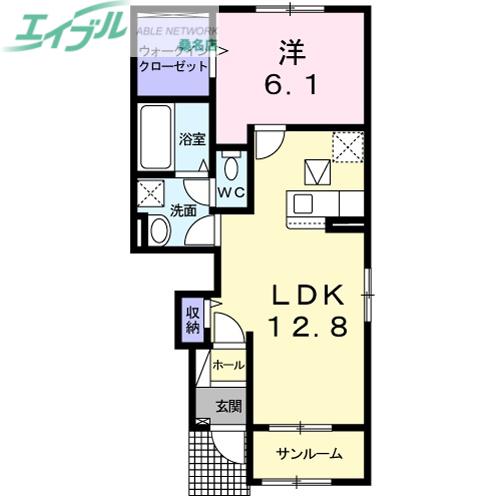 カーサ和泉 B(1LDK/1階)の間取り写真