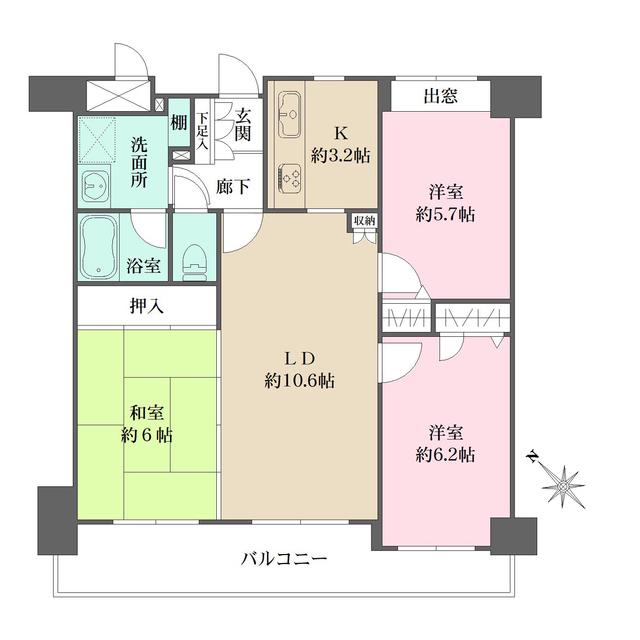 藤和己斐本町ホームズ弐番館(3LDK/7階)の間取り写真