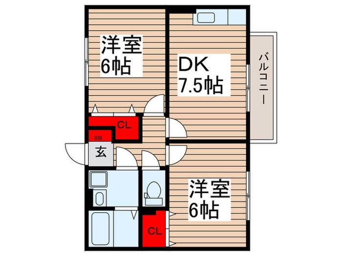 メゾン プリメーロ(2DK/1階)の間取り写真