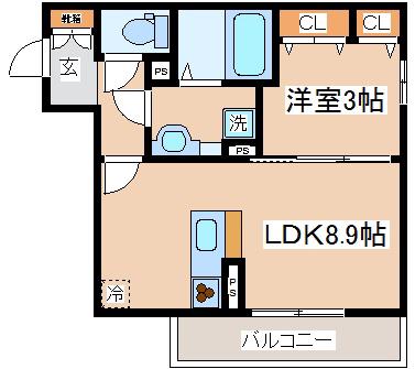 AQUILA上筒井通(1LDK/3階)の間取り写真