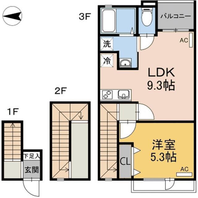 アシンプトート A棟(1LDK/3階)の間取り写真