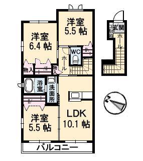 グランマスト春日野通 B棟(3LDK/2階)の間取り写真