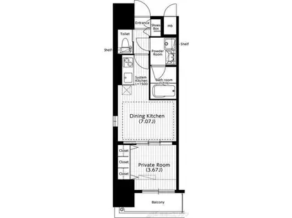 扇町公園プライマリーワン(1DK/11階)の間取り写真