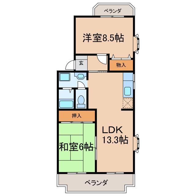 メゾン福谷Ⅱ(2LDK/2階)の間取り写真