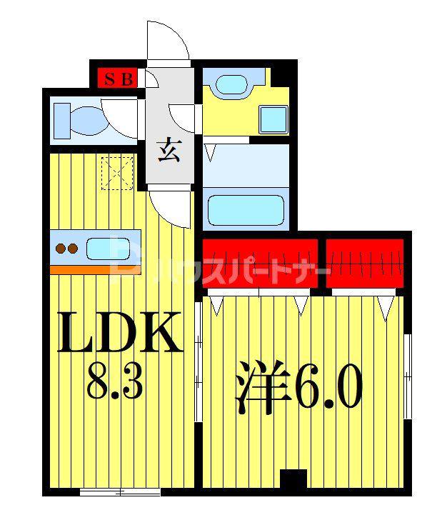 ウイングテラス実籾(1LDK/1階)の間取り写真