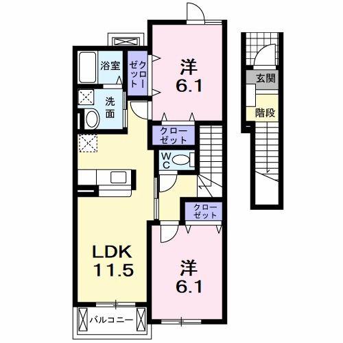 クウ・ラブB(2LDK/2階)の間取り写真