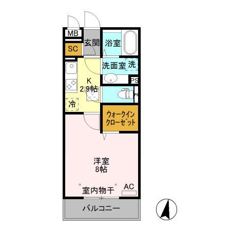 アロスネグロ(1K/3階)の間取り写真
