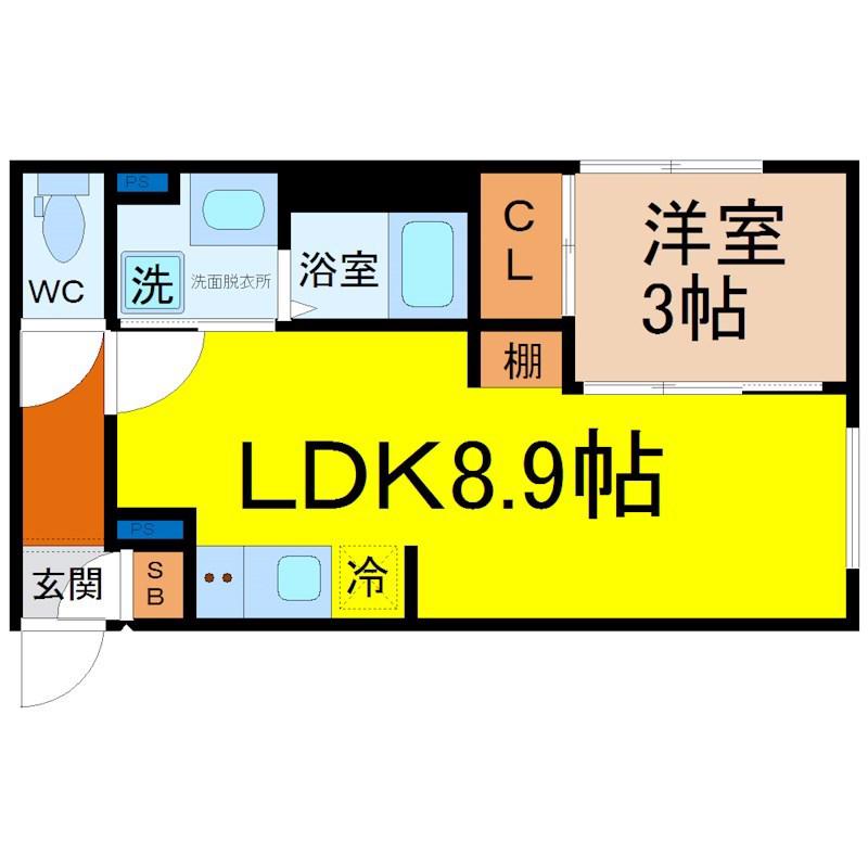 リーデンス名古屋駅西(1LDK/2階)の間取り写真