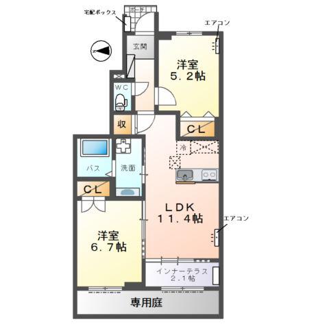 サーバル -SARVAL-(2LDK/1階)の間取り写真