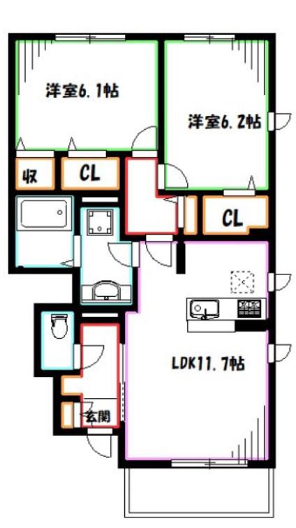 コリーナ ヴェルデ(2LDK/1階)の間取り写真