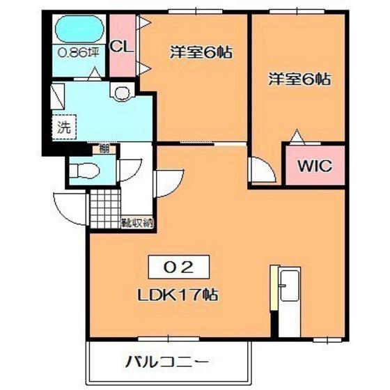 ウィンザーコート的場(2LDK/2階)の間取り写真