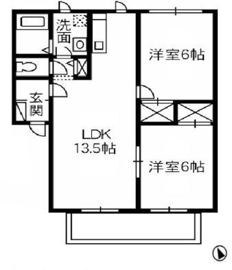 アイビーヒルズB棟(2LDK/2階)の間取り写真
