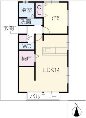 グリーンパークテラザワ(1LDK/2階)の間取り写真