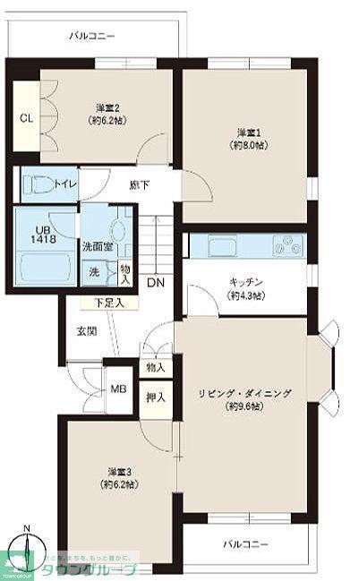 ヒルズ ガレ(3LDK/2階)の間取り写真