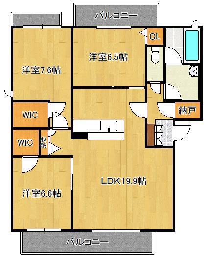 リバプール楠木(3LDK/3階)の間取り写真