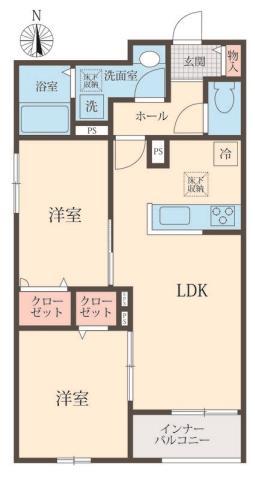 BELLE LEAD 大倉山(2LDK/1階)の間取り写真