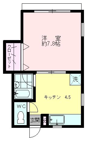 サニーサイドコート(1DK/1階)の間取り写真