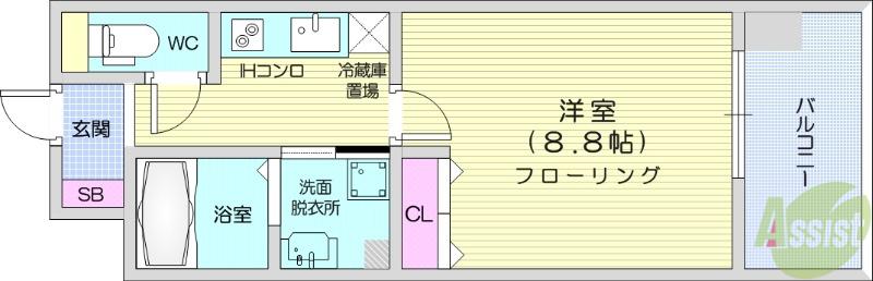 ドゥーエ仙台イーストⅡ(1K/7階)の間取り写真