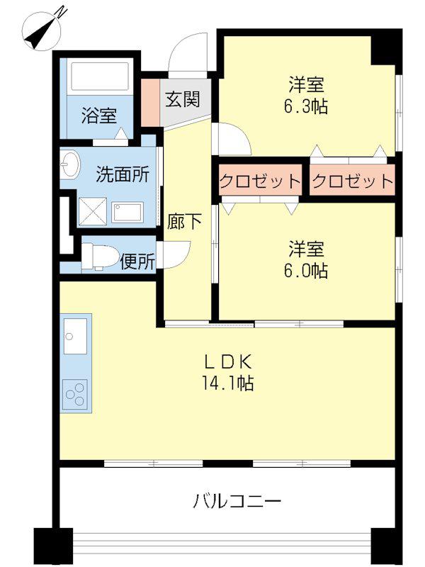 テオリア(2LDK/3階)の間取り写真