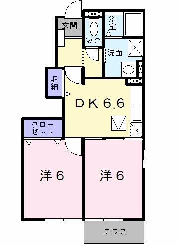 ウィステリアII(2DK/1階)の間取り写真