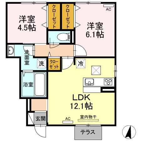 フォンテーヌ(2LDK/1階)の間取り写真