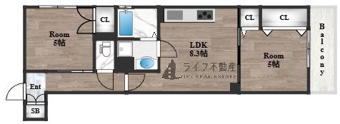 クリエオーレ東石切(2LDK/1階)の間取り写真