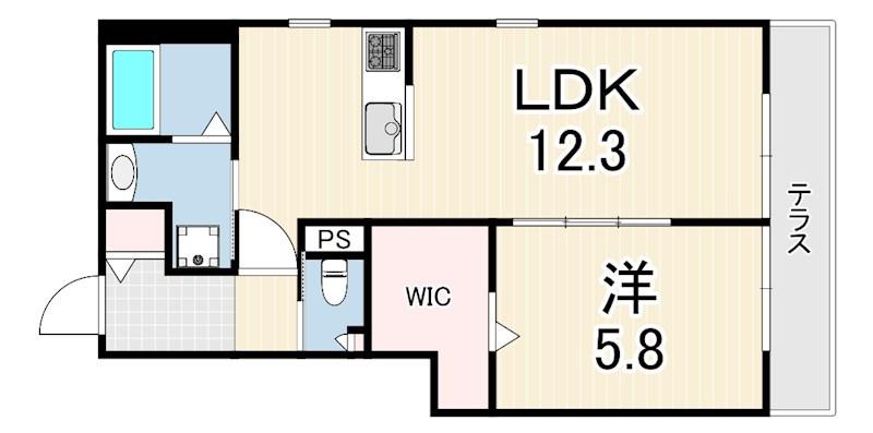 ラ コリーナ上の丸(1LDK/1階)の間取り写真