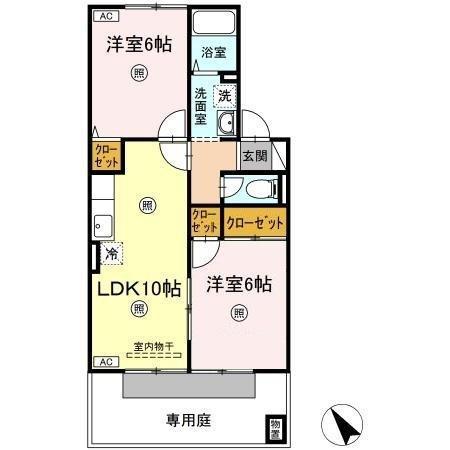 グランドール三柳Ⅱ(2LDK/1階)の間取り写真