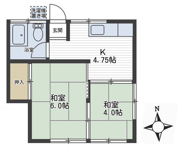 片岡荘(2K/1階)の間取り写真
