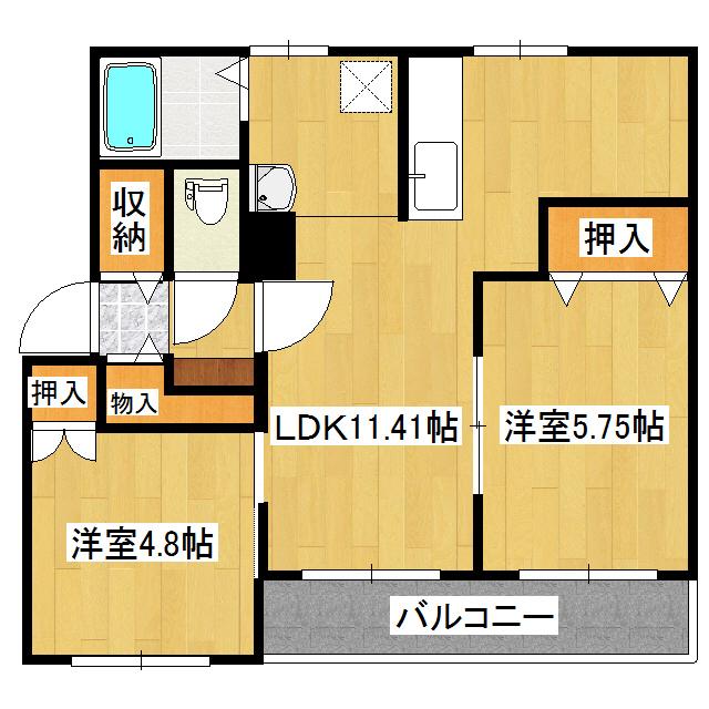 クラージュ春光II(2LDK/4階)の間取り写真