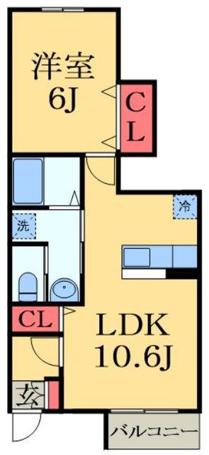グリーン コートC(1LDK/1階)の間取り写真