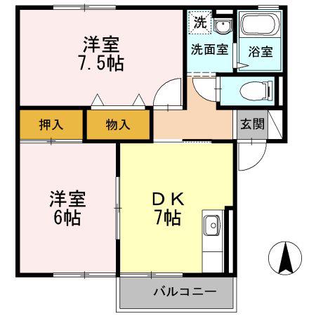 ヴィラージュ桂 I棟(2DK/2階)の間取り写真