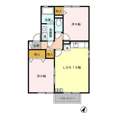 アルトインテルノ(2LDK/1階)の間取り写真