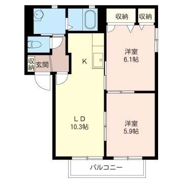 グッドヒルズE(2LDK/2階)の間取り写真
