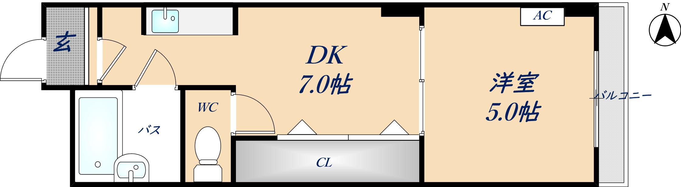 大宝枚岡グリーンヒルズ(1DK/2階)の間取り写真