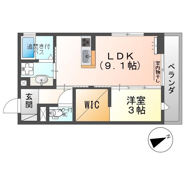 トリシア横町イースト(1LDK/3階)の間取り写真