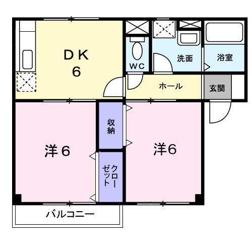 ビバーチェA(2DK/2階)の間取り写真