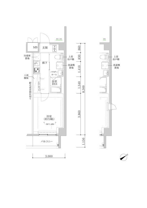 リルシア武蔵中原2(1K/2階)の間取り写真