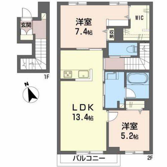 VIVANT HILL川内(2LDK/2階)の間取り写真