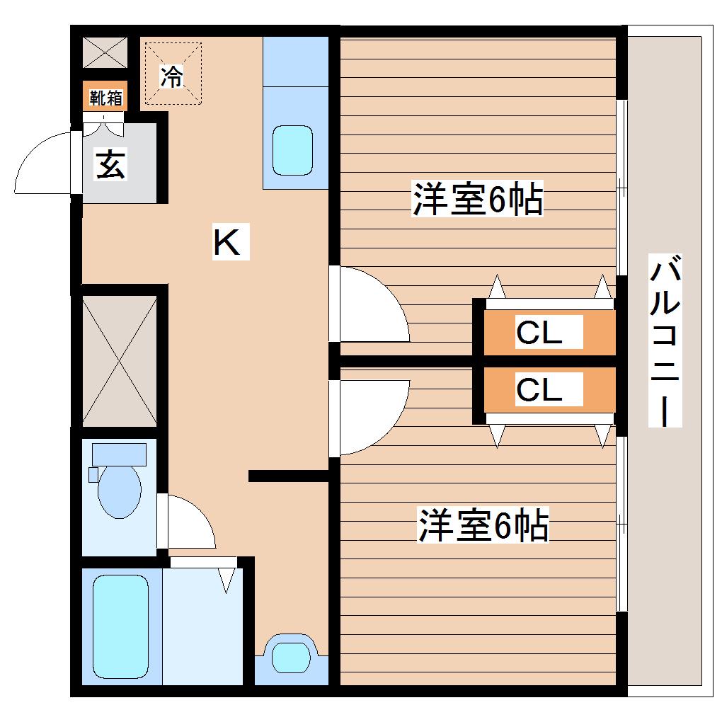 ジュネス向山(2K/2階)の間取り写真