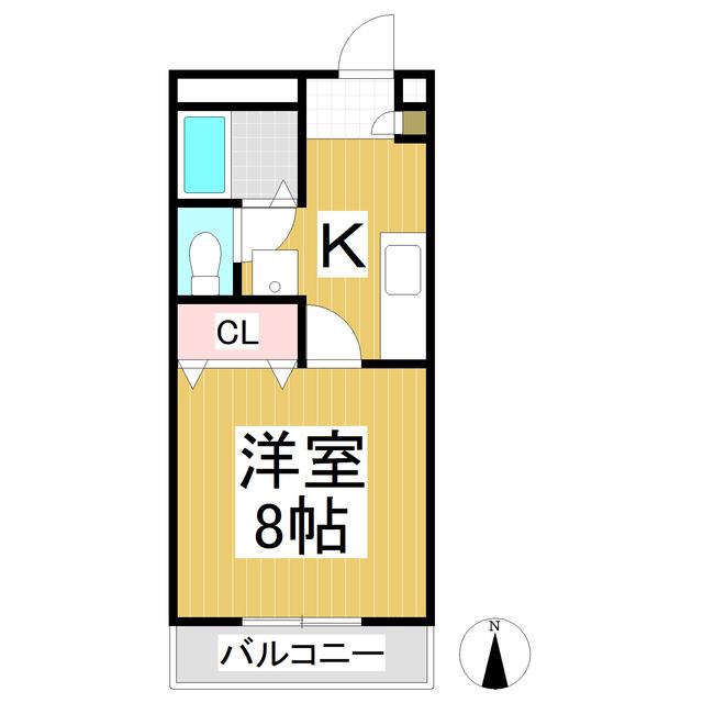 ウッドヴィレッジ(1K/2階)の間取り写真